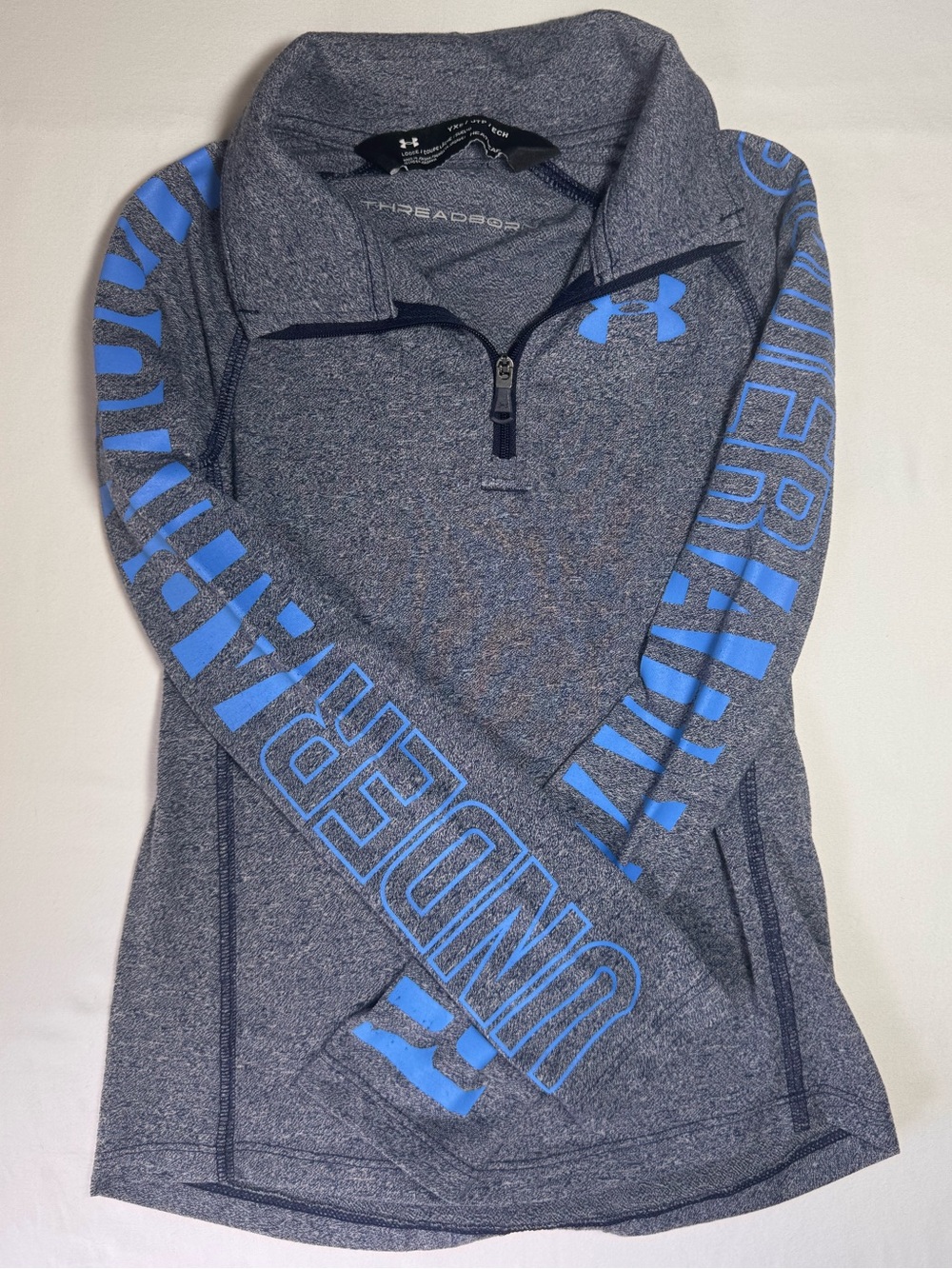 Under Armour Boys Youth XS (Size 7) Quarter-Zip Pullover - Heather Gray & Blue